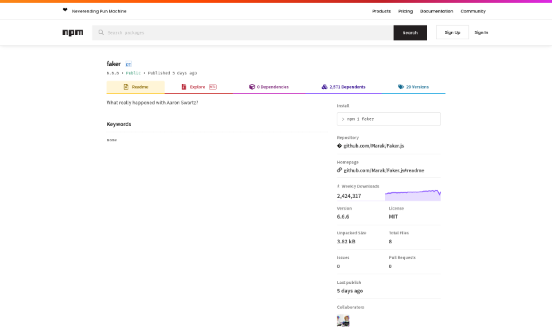 faker.js on npm