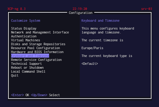 Capture d’écran de l’interface de xsconsole