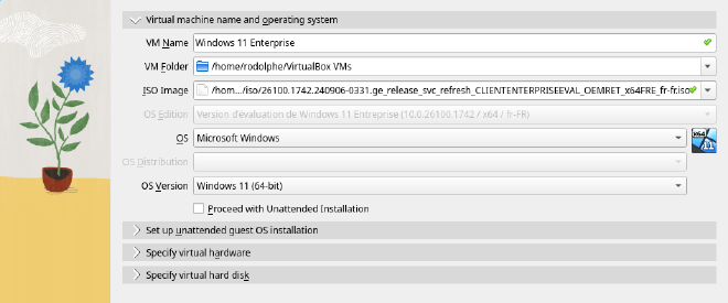 Capture d'écran de l'interface de création d'une VM dans le logiciel VirtualBox.