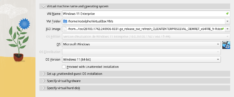 Capture d'écran de l'interface de création d'une VM dans le logiciel VirtualBox.